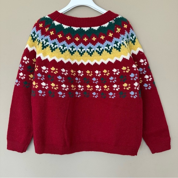 Paw Print Fair Isle Sweater Women L Thick Red Animal Lover Dog Cat Rescue Nordic - Picture 9 of 13